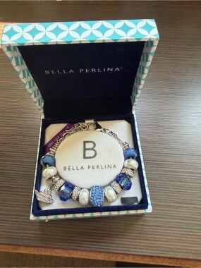 bella Perlina Blue and Silver Beaded Charm Bracelet